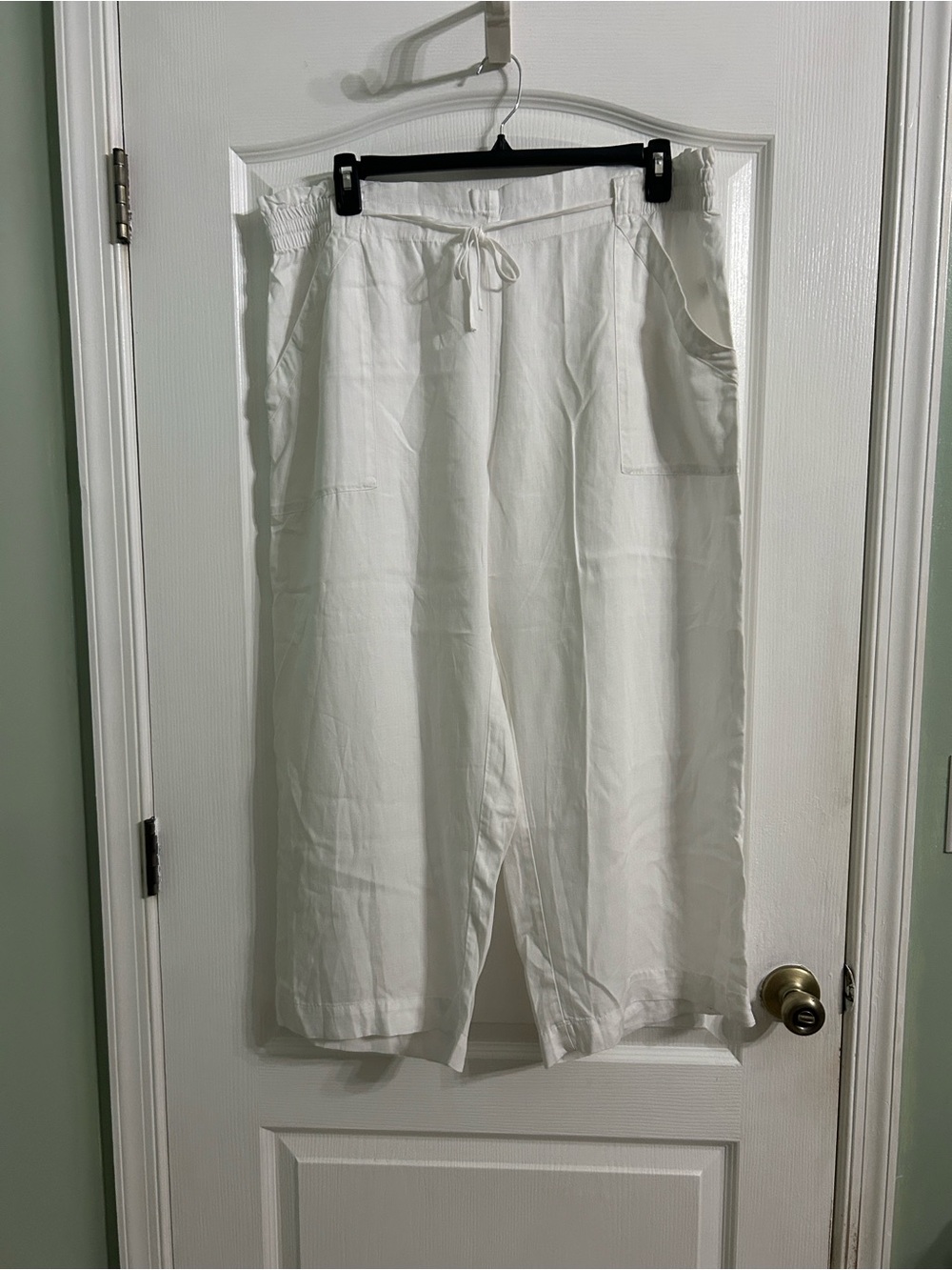 Tahari White Wide-Leg Drawstring Pants